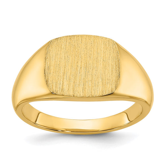 14k 12x12mm Men's Satin Top Cushion Signet Ring