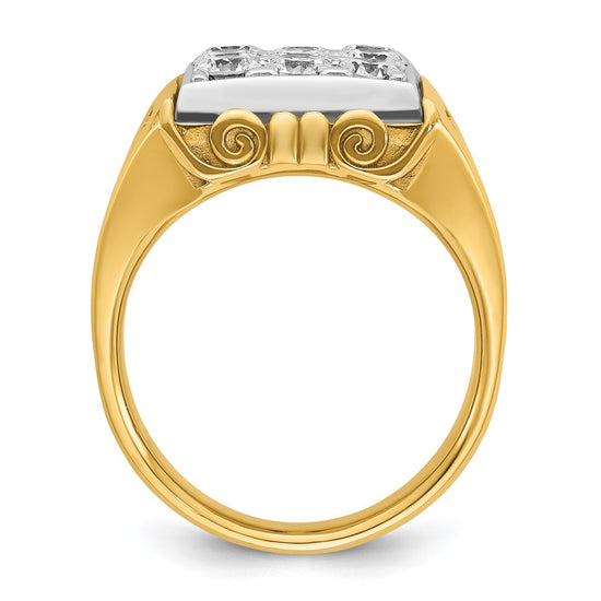 14k Two-tone Men's Polished and Textured Scroll Design 2 Carat AA Quality Diamond Square Cluster Ring