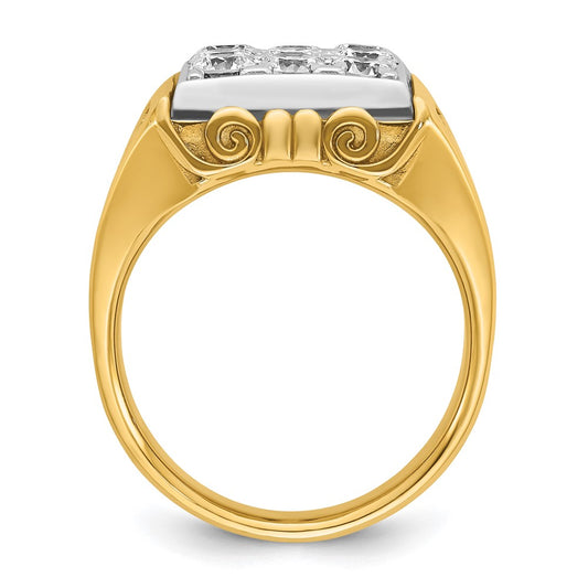 14k Two-tone Men's Polished and Textured Scroll Design 2 Carat AA Quality Diamond Square Cluster Ring