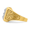 14k Two-tone Men's Polished and Textured Scroll Design 2 Carat AA Quality Diamond Square Cluster Ring