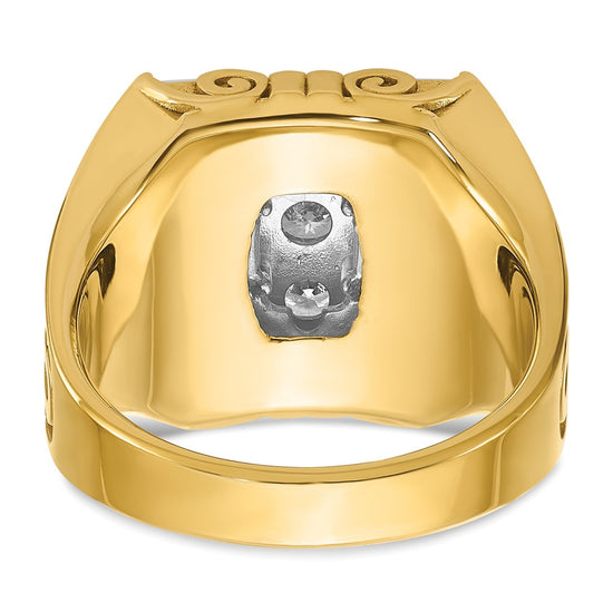 14k Two-tone Men's Polished and Textured Scroll Design 2 Carat AA Quality Diamond Square Cluster Ring