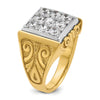 14k Two-tone Men's Polished and Textured Scroll Design 2 Carat AA Quality Diamond Square Cluster Ring