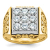 14k Two-tone Men's Polished and Textured Scroll Design 2 Carat AA Quality Diamond Square Cluster Ring