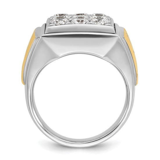 14k Two-tone Men's Polished 2 1/3 Carat AA Quality Diamond Square Cluster Ring