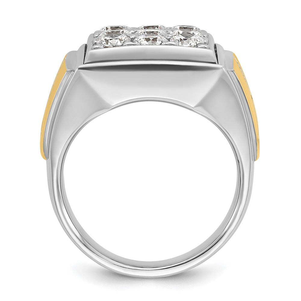 14k Two-tone Men's Polished 2 1/3 Carat AA Quality Diamond Square Cluster Ring