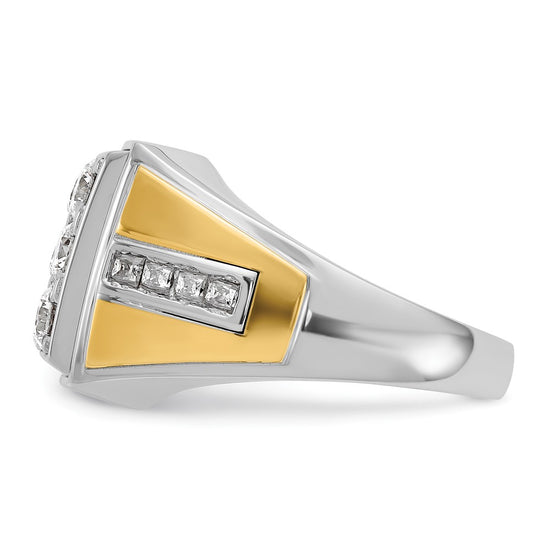 14k Two-tone Men's Polished 2 1/3 Carat AA Quality Diamond Square Cluster Ring