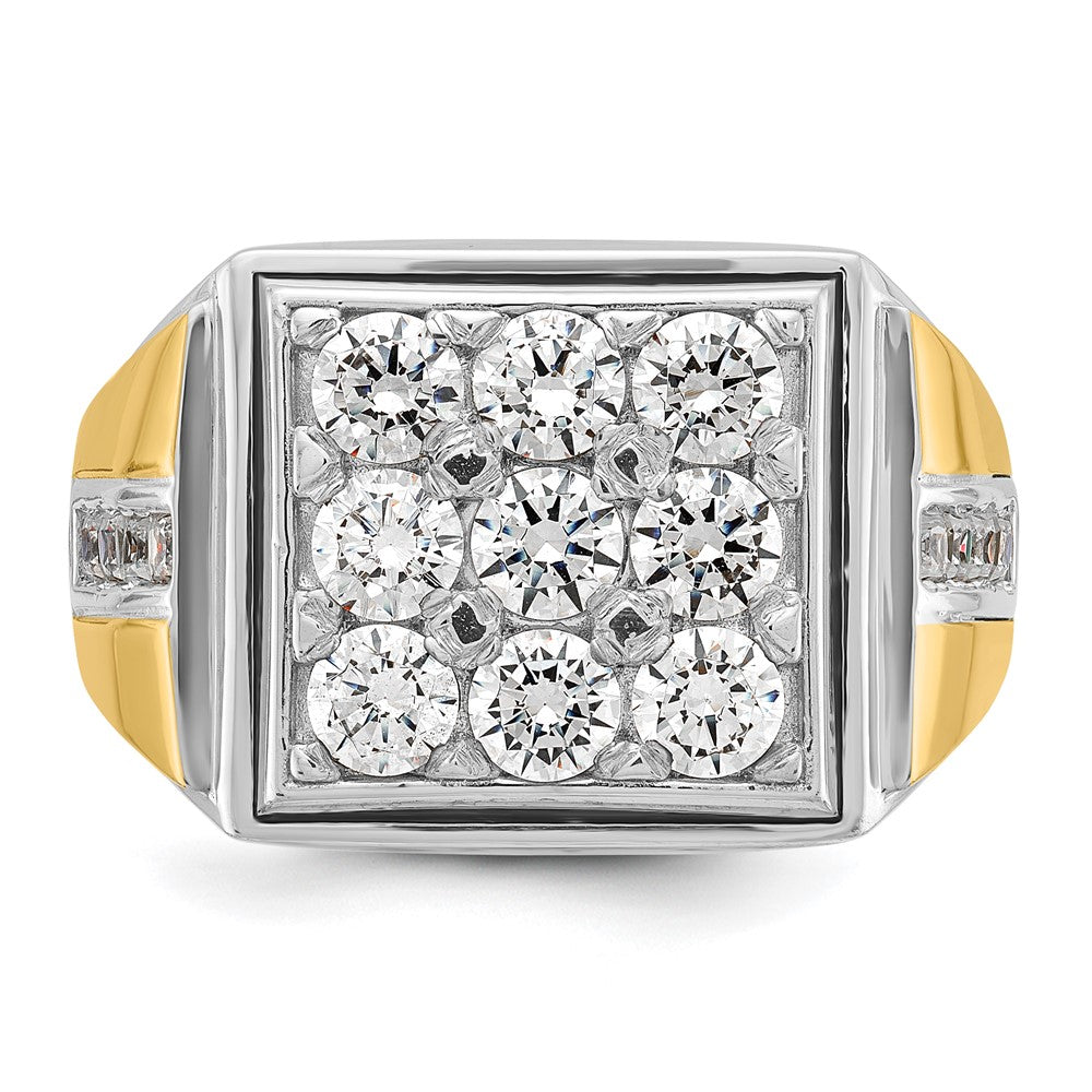 14k Two-tone Men's Polished 2 1/3 Carat AA Quality Diamond Square Cluster Ring