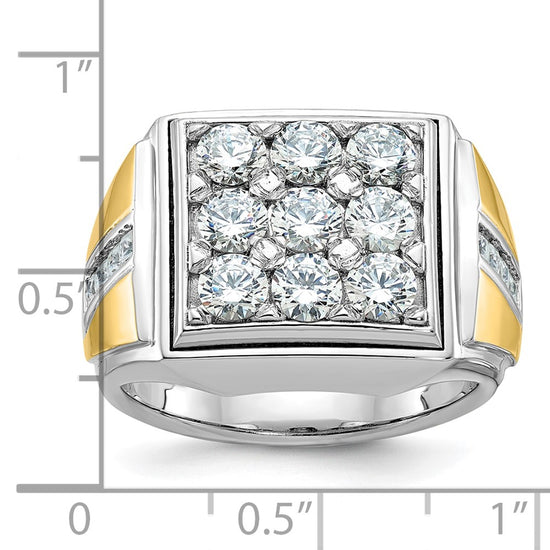 14k Two-tone Men's Polished 2 1/3 Carat AA Quality Diamond Square Cluster Ring