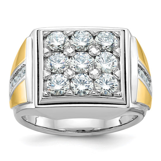 14k Two-tone Men's Polished 2 1/3 Carat AA Quality Diamond Square Cluster Ring