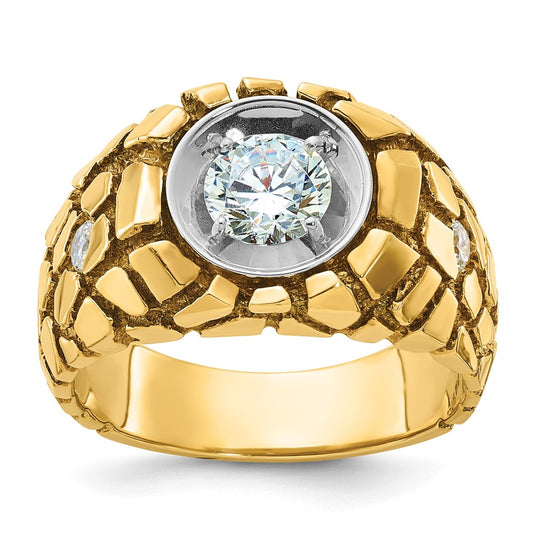 10k Two-tone Mens 1/10 carat Diamond Solitaire Nugget Ring