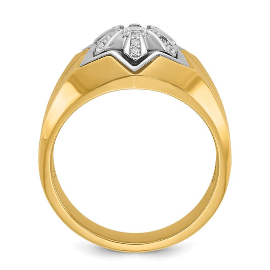 14k Two-tone Men's Polished and Grooved 3/8 Carat AA Quality Diamond Star Ring