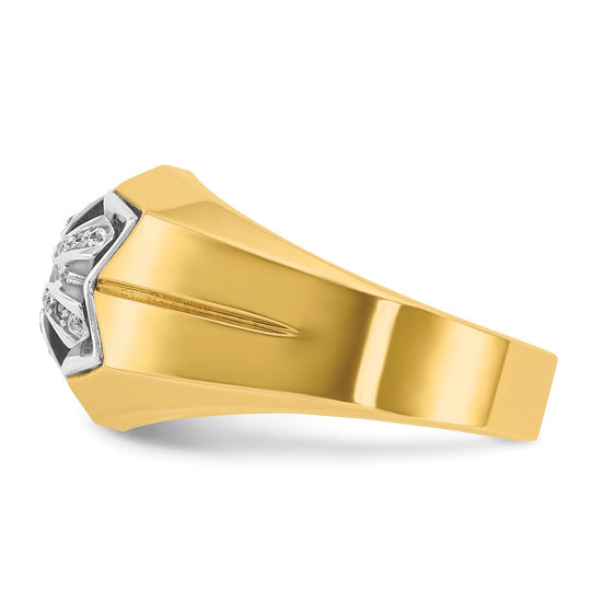 14k Two-tone Men's Polished and Grooved 3/8 Carat AA Quality Diamond Star Ring