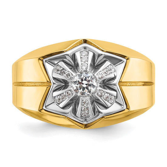 14k Two-tone Men's Polished and Grooved 3/8 Carat AA Quality Diamond Star Ring