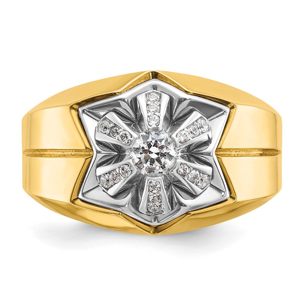 14k Two-tone Men's Polished and Grooved 3/8 Carat AA Quality Diamond Star Ring