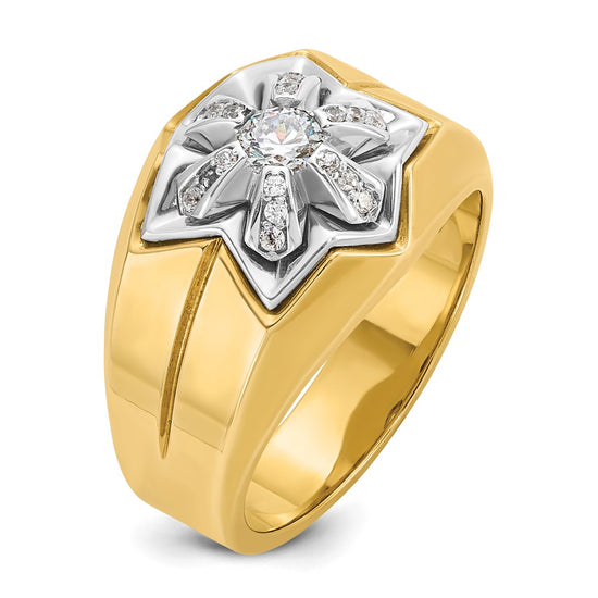 14k Two-tone Men's Polished and Grooved 3/8 Carat AA Quality Diamond Star Ring