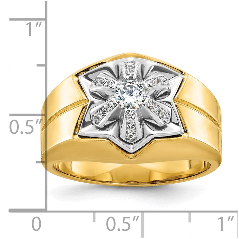 14k Two-tone Men's Polished and Grooved 3/8 Carat AA Quality Diamond Star Ring