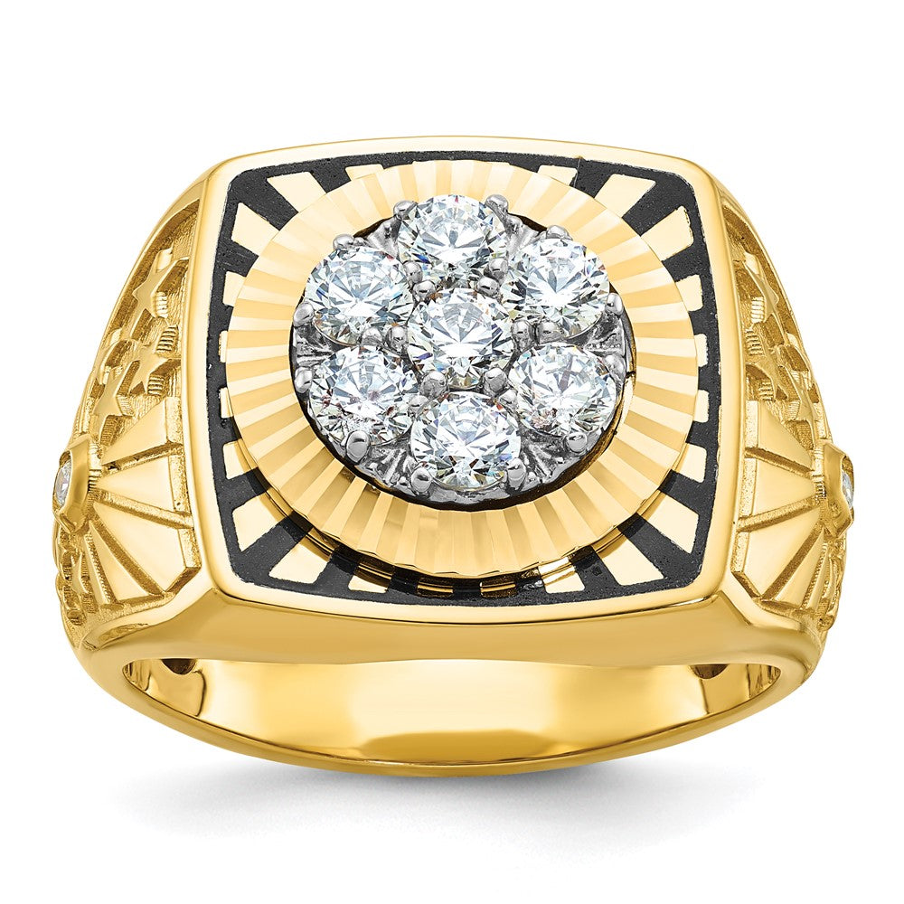 IBGoodman 10k Two-tone Men's Polished Textured and Diamond-cut Stars and Stripes Round Cluster Ring Mounting