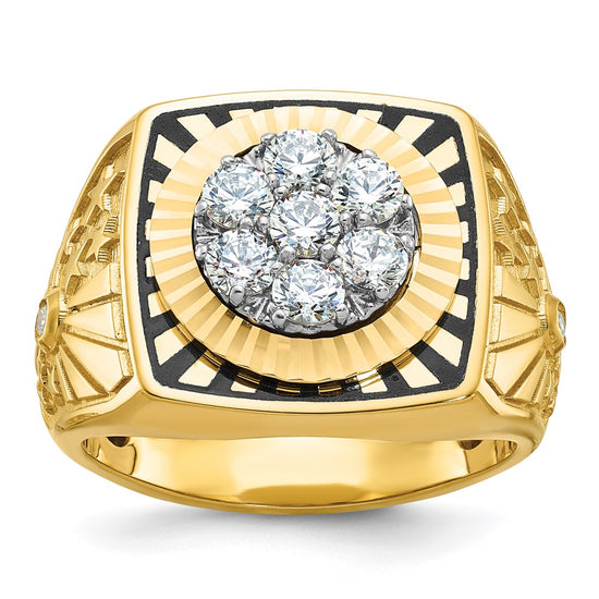 IBGoodman 14k Two-tone Men's Polished Textured and Diamond-cut Stars and Stripes Round Cluster Ring Mounting