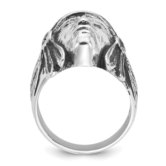 14k White Gold Mens Antiqued Black Diamond Native Headdress Complete Ring