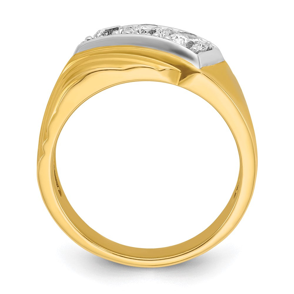 14k with White Rhodium Men's Polished and Grooved 3-Stone 1 Carat AA Quality Diamond Ring