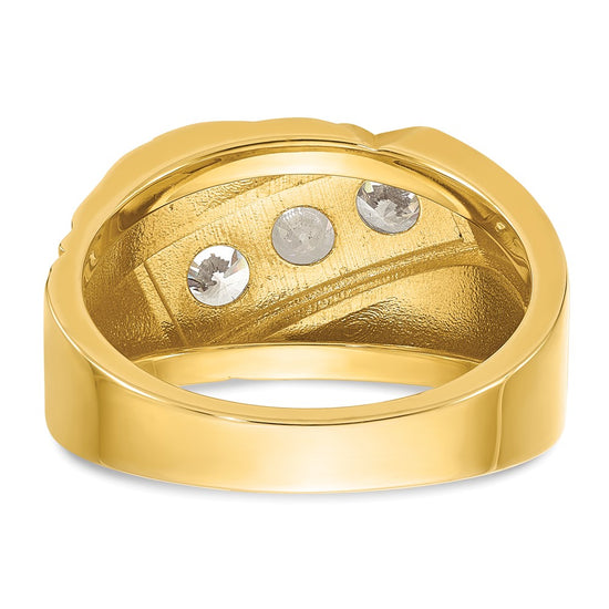 14k with White Rhodium Men's Polished and Grooved 3-Stone 1 Carat AA Quality Diamond Ring