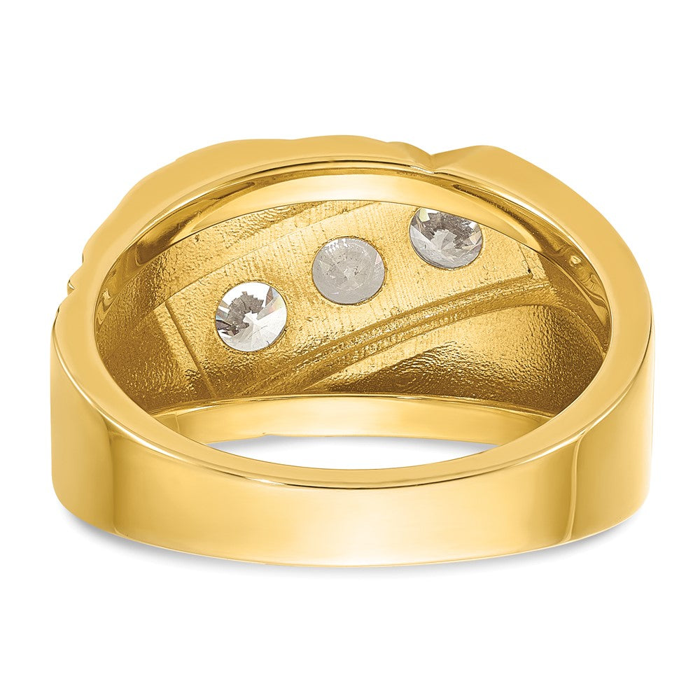 14k with White Rhodium Men's Polished and Grooved 3-Stone 1 Carat AA Quality Diamond Ring