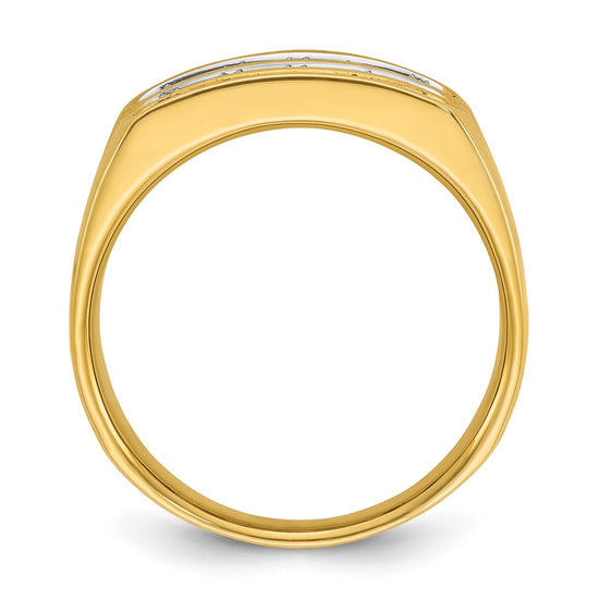 14k Men's Polished and Grooved 3-Row 1.65 Carat AA Quality Diamond Ring