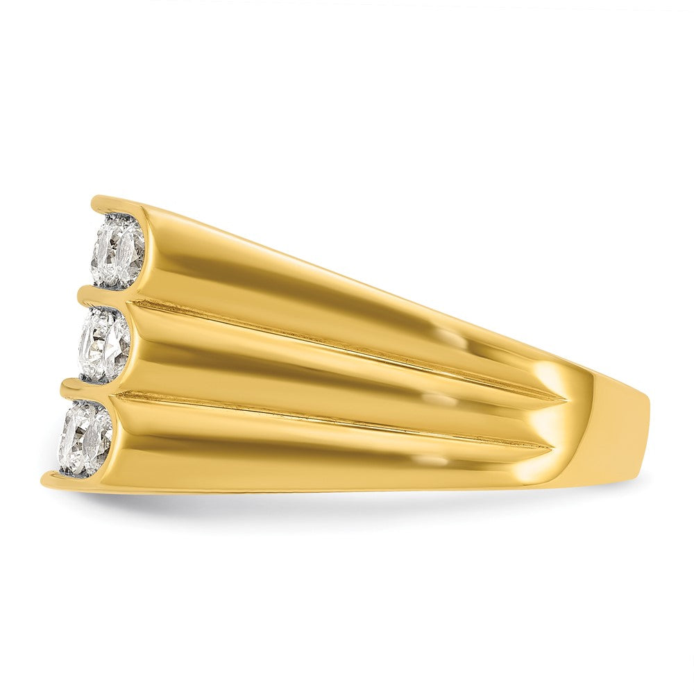 14k Men's Polished and Grooved 3-Row 1.65 Carat AA Quality Diamond Ring