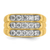 14k Men's Polished and Grooved 3-Row 1.65 Carat AA Quality Diamond Ring