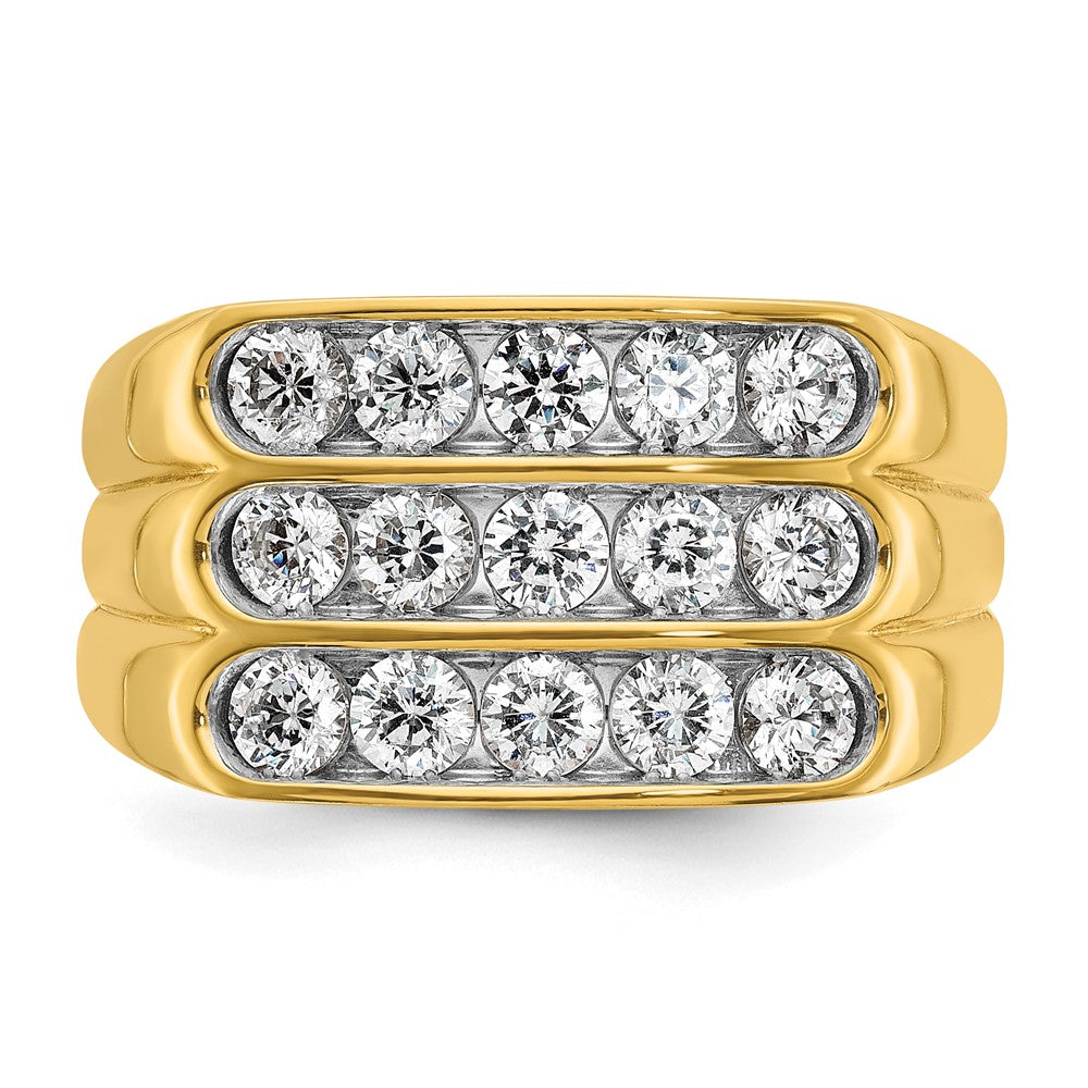 14k IBGoodman Men's Polished and Grooved 3-Row Ring Mounting