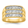 14k Men's Polished and Grooved 3-Row 1.65 Carat AA Quality Diamond Ring