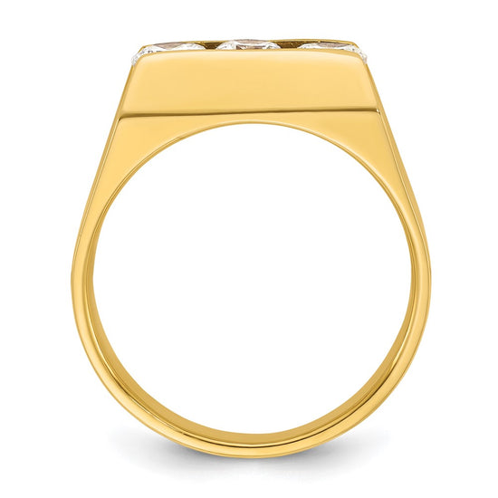 14k Men's Polished 3-Stone 1 Carat AA Quality Diamond Ring