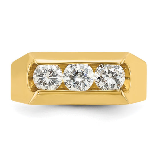 14k Men's Polished 3-Stone 1 Carat AA Quality Diamond Ring