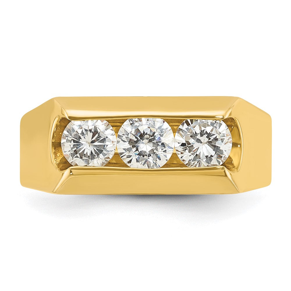 14k Men's Polished 3-Stone 1 Carat AA Quality Diamond Ring