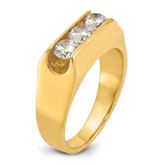 14k Men's Polished 3-Stone 1 Carat AA Quality Diamond Ring