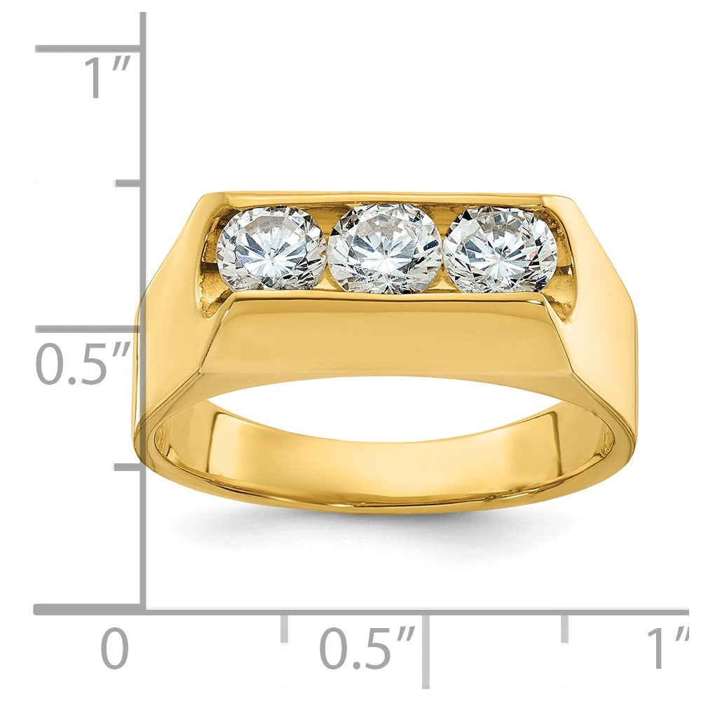 14k Men's Polished 3-Stone 1 Carat AA Quality Diamond Ring