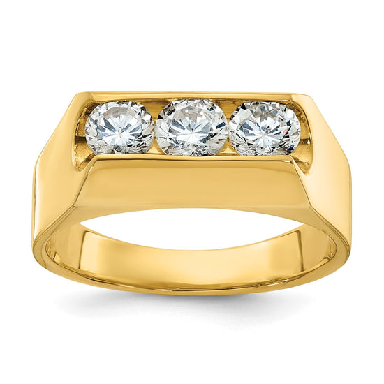 14k Men's Polished 3-Stone 1 Carat AA Quality Diamond Ring