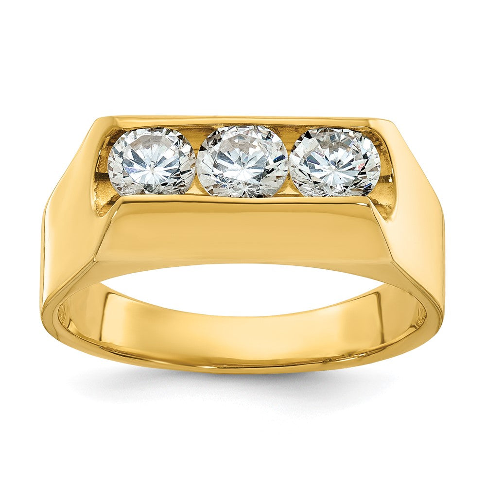 14k Men's Polished 3-Stone 1 Carat AA Quality Diamond Ring