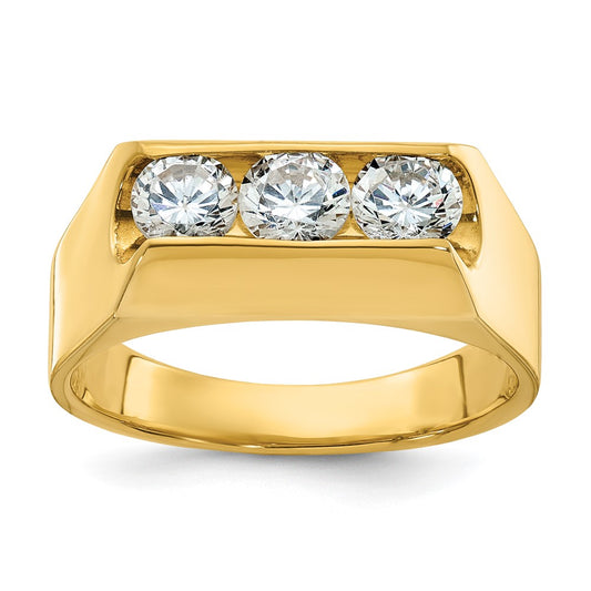14k Men's Polished 3-Stone 1 Carat AA Quality Diamond Ring