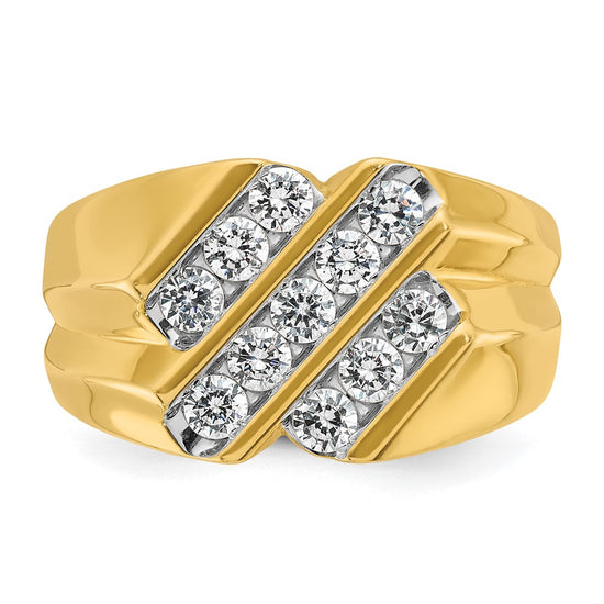 14k Men's Polished and Grooved 3/4 Carat AA Quality Diamond Ring