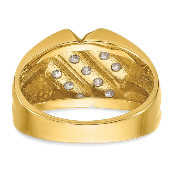 14k Men's Polished and Grooved 3/4 Carat AA Quality Diamond Ring