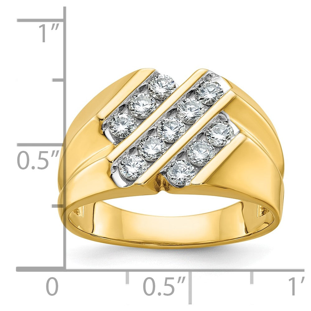 14k Men's Polished and Grooved 3/4 Carat AA Quality Diamond Ring