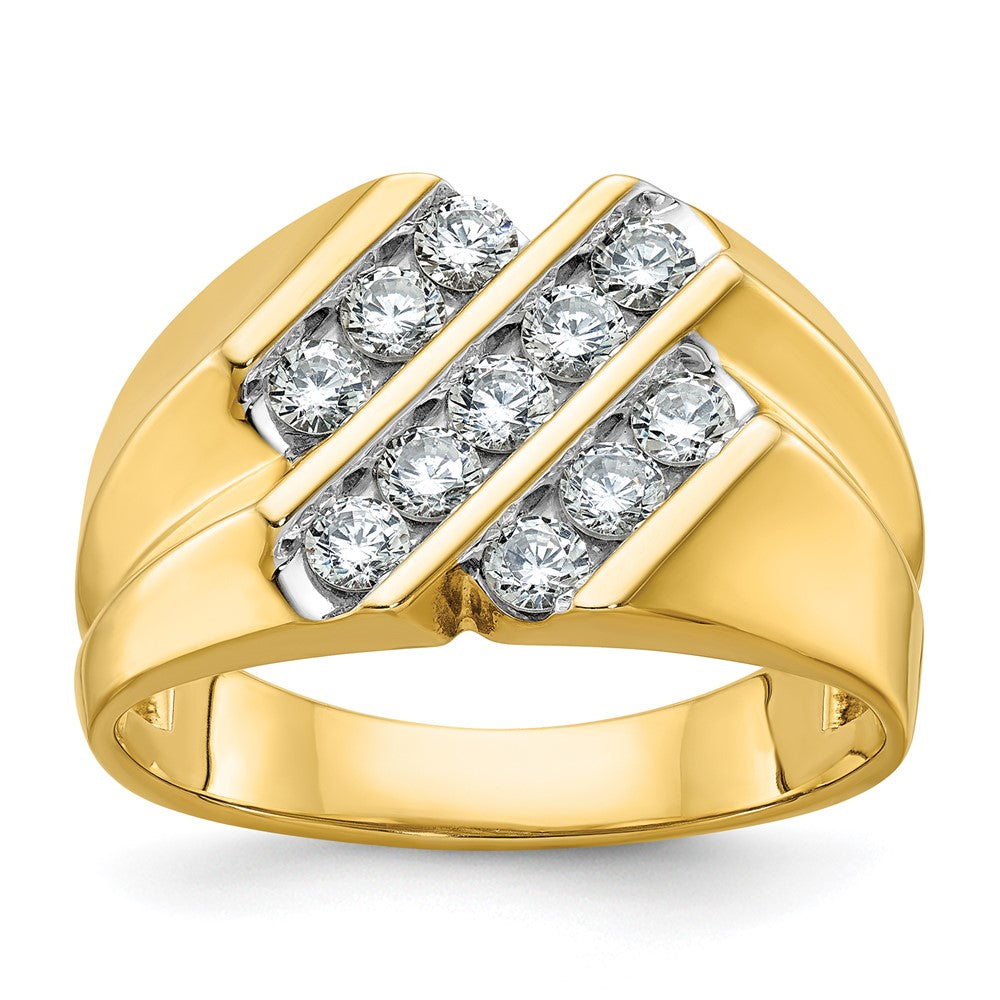 14k Men's Polished and Grooved 3/4 Carat AA Quality Diamond Ring