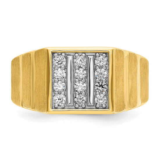 14k with White Rhodium Men's Polished Satin and Grooved 3-Row 1/3 Carat AA Quality Diamond Ring