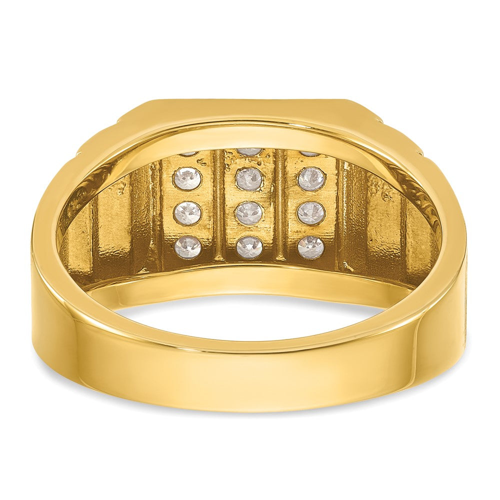 14k with White Rhodium Men's Polished Satin and Grooved 3-Row 1/3 Carat AA Quality Diamond Ring