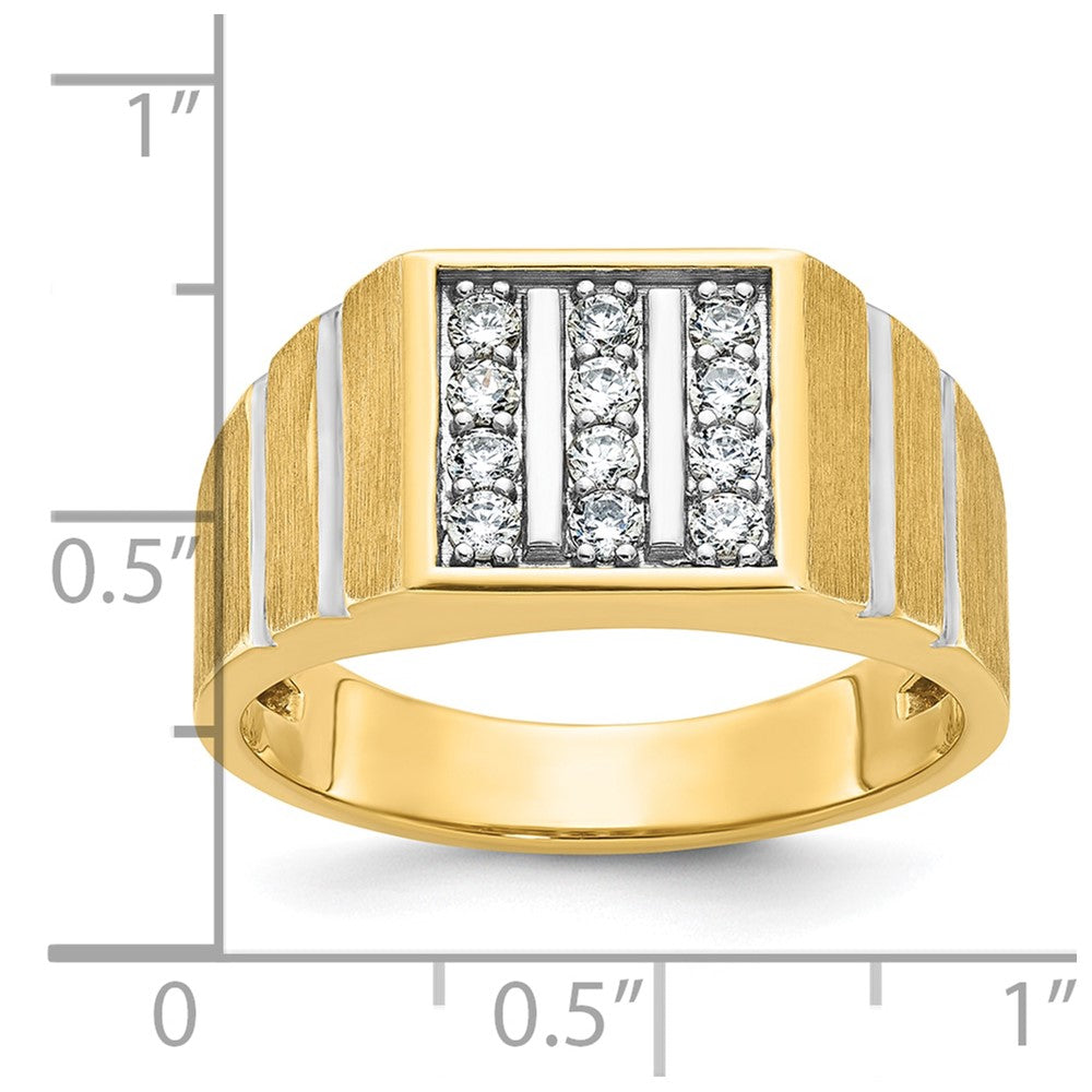 14k with White Rhodium Men's Polished Satin and Grooved 3-Row 1/3 Carat AA Quality Diamond Ring
