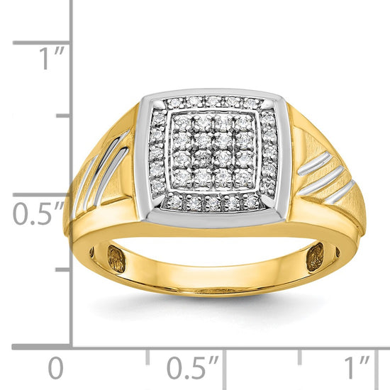 14k with White Rhodium Men's Polished Satin and Grooved 1/3 Carat AA Quality Diamond Square Cluster Ring