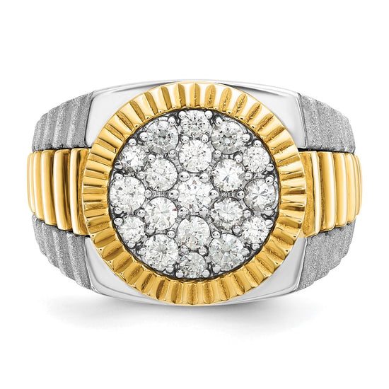 IBGoodman 14k Two-tone Men's Polished Satin and Ribbed Round Cluster Ring Mounting
