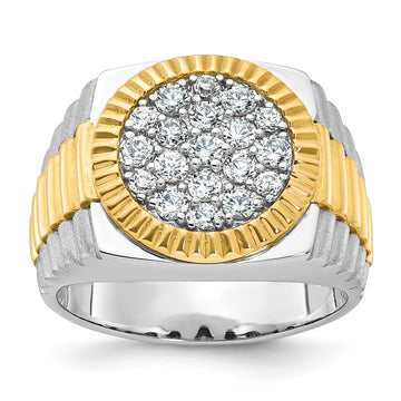 IBGoodman 14k Two-tone Men's Polished Satin and Ribbed Round Cluster Ring Mounting