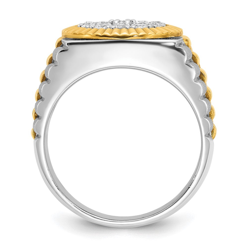 IBGoodman 14k Two-tone Men's Polished Satin and Ribbed 1 1/8 Carat AA Quality Diamond Round Cluster Ring